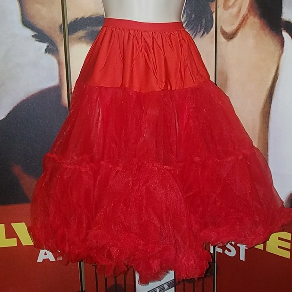 Tatyana Retro 1950s Red Crinoline Soft 25" Long Rockabilly Petticoat Swing Skirt - Picture 4 of 6